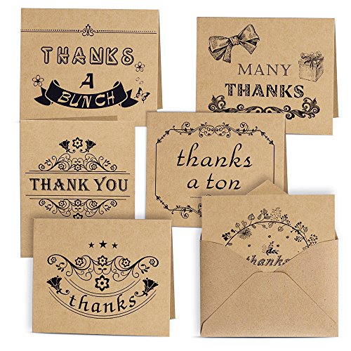 KUUQA 36 Pieces Thank You Notes Cards with 36 Envelopes and 36 Stickers For Mother's Day Thanksgiving Day Greeting Card(6 Designs)