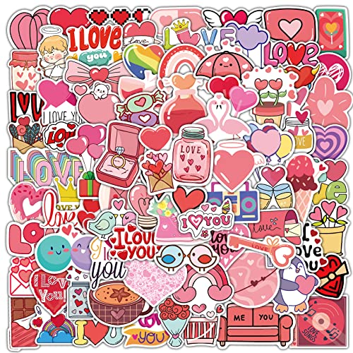 DULEFUN 100pcs Valentine Stickers, Love Stickers Vinyl Waterproof for Laptop Water Bottles Scrapbook Skateboard Guitar Heart Romantic Stickers Valentine's Day Stickers for Teens and Adults
