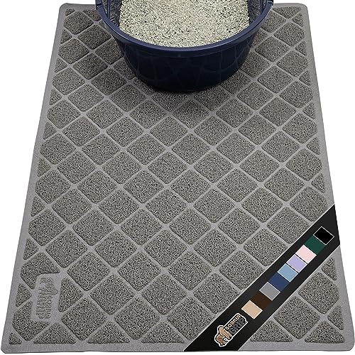 The Original Gorilla Grip Water Resistant Cat Litter Box Trapping Mat 35x23, Easy Clean, Textured Backing, Traps Mess for Cleaner Floors, Less Waste, Stays in Place for Cats, Soft on Paws, Gray