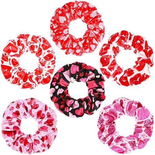 6 Pieces Valentine Hair Scrunchies Romantic Hair Bands Hair Accessories Velvet Hair Elastic Ponytail Holders Party Favors Valentine Hair Ties for Girls Women