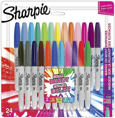SHARPIE Color Burst Permanent Markers, Fine Point, Assorted, 24 Pack (1949557)