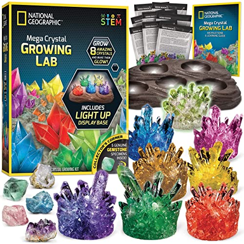 National Geographic Crystal Growing Kit - Grow 8 Light-Up Crystals, Science Gift for Kids 8-12