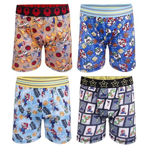 Nintendo Super Mario Athletic Boxer Briefs with Mario, Luigi, Toad, Yoshi, Peach & Bowser, Sizes 4, 6, 8, 10 and 12