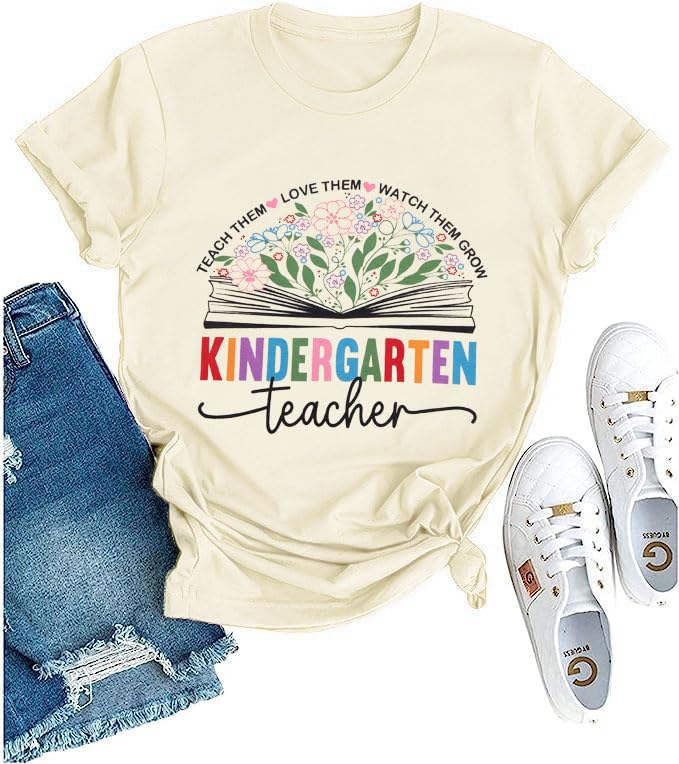 Kindergarten Teacher Shirts Women Preschool Teacher Shirts Teach Them Love Them Watch Them Grow Tshirt Teacher Life Tee Apricot