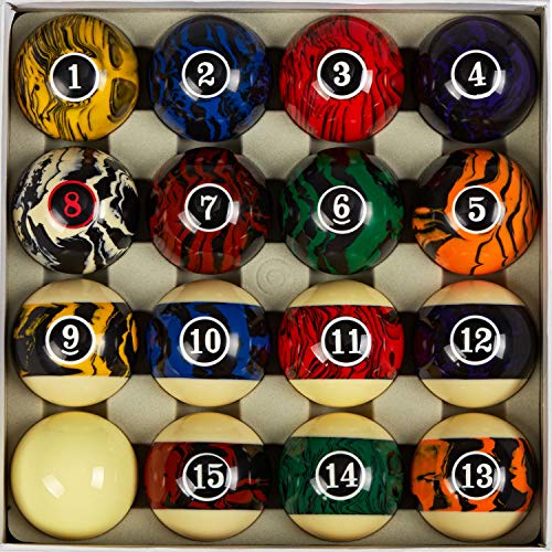 Collapsar Premium 2-1/4 Inch Regulation Size Billiard Balls Pool Ball Marble-Swirl Style AAA Grade Pool Balls Billiard Set (Several Style Available) (Black Marble with Art Number)