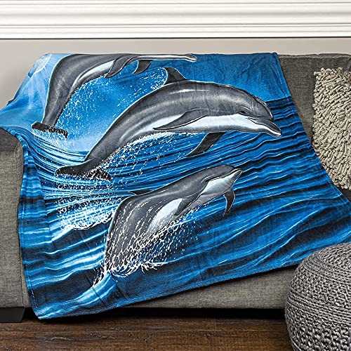 Dawhud Direct Dolphin Fleece Blanket for Bed, 50' x 60' Dolphin Fleece Throw Blanket for Women, Men and Kids - Super Soft Plush Dolphin Blanket Throw - Queen Size Blanket
