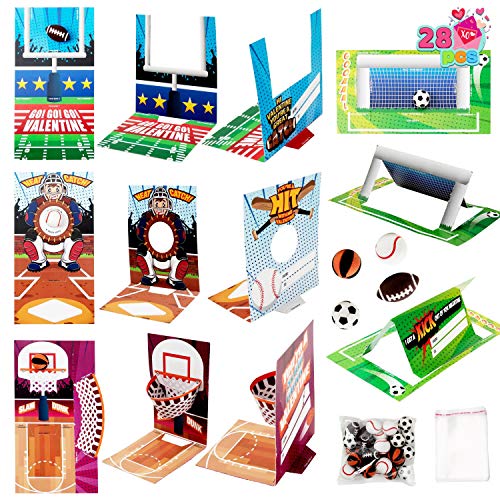 JOYIN 28 pcs Fun Valentine Sports Game Card and Erasers for Kids Party Favor, Classroom Exchange Prizes, Valentine’s Greeting Cards