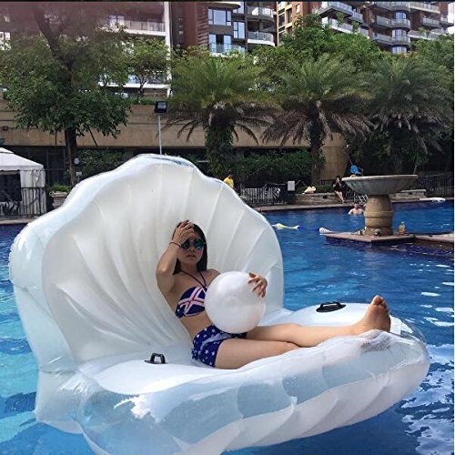 Z-FeeL Swimming Pool Giant Shell Rideable Inflatable Float Toy Raft Mermaid Sea Shell Inflatable Pool Float 675543