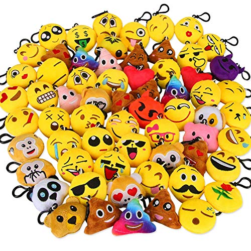 Dreampark Emoticon Keychain Mini Cute Plush Pillows, Party Favors for Kids Valentine's Day Gifts / Birthday Party Supplies, Emoticon Gifts Toys Carnival Prizes for Kids (64 Pack)