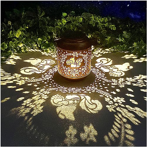 Squirrel Solar Lanterns Outdoor Waterproof Hanging Solar Lights Squirrel Gifts for Women Men Metal Decorative LED Lanterns for Yard, Patio, Lawn, Tabletop, Pathway, Landscape, Garden Decor