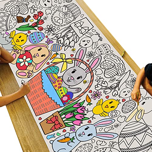 Tiny Expressions Giant Easter Bunny Activity Poster for Families - Rolled, Not Folded - 30 x 72 Inches Jumbo Paper Coloring Banner or Table Cover for School Parties or Events