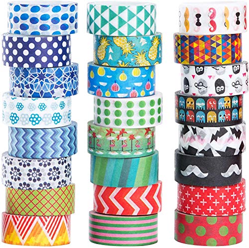 24 Rolls Washi Masking Tape Set,Decorative Craft Tape Collection for DIY and Gift Wrapping