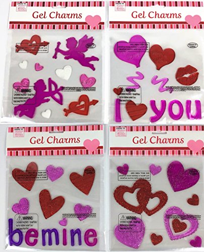 Valentines Day Holiday Gel Clings Sparkle Hearts Cupid Arrow Be Mine Window Charms Decoration
