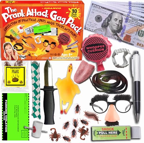 DEANCO Prank Kit-Joke Box-Ultimate Gift Set-Practical Jokes-Party Favors -30 pcs - pranks for kids age 10-12 - April fools jokes