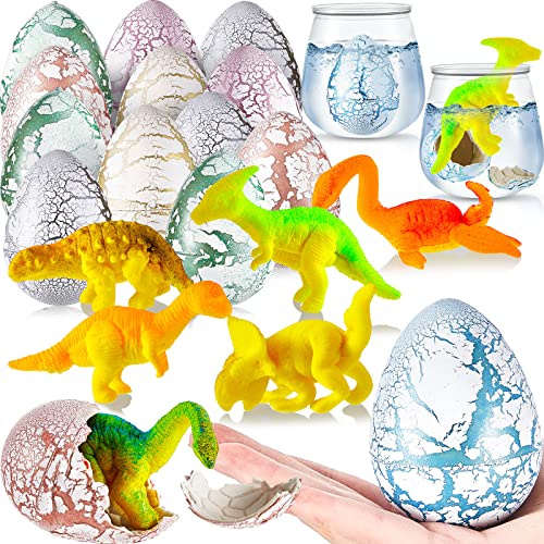 12 Pack 3'' Jumbo Easter Dinosaur Eggs Giant Hatching Dino Egg Toys Grow in Water Crack Eggs Hatchable Eggs Surprise Birthday Gifts Pool Party Favors for Boys Girls Easter Eggs Basket Stuffers Fillers