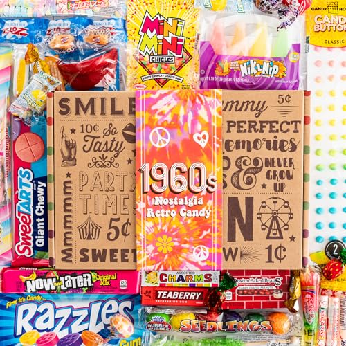 VINTAGE CANDY CO. 1960s RETRO CANDY GIFT BOX - 60s Nostalgia Candies - Flashback SIXTIES Fun Gag Gift Basket - PERFECT '60s Candies For Adults, College Students, Men or Women, Kids, Teens
