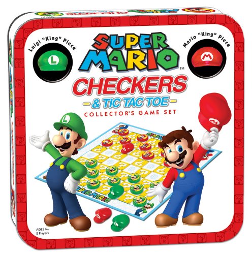 USAOPOLY Super Mario Checkers & Tic-Tac-Toe Collector's Game Set | Featuring Super Mario Bros - Mario & Luigi | Collectible Checkers and TicTacToe Perfect for Mario Fans