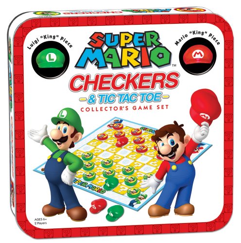 Super Mario Checkers & Tic-Tac-Toe Collector's Game Set | Featuring Super Mario Bros - Mario & Luigi | Collectible Checkers and TicTacToe Perfect for Mario Fans