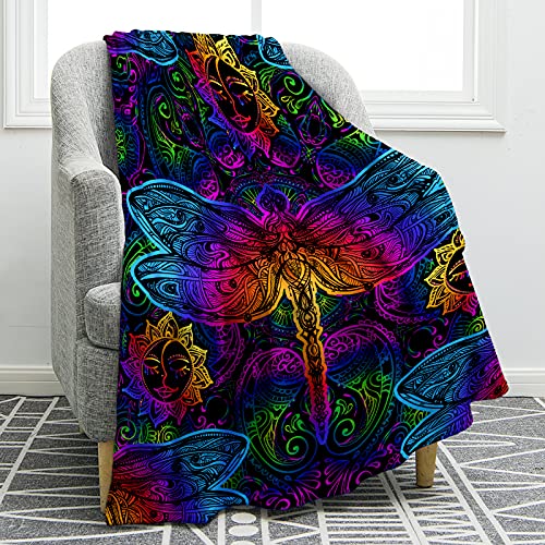Jekeno Dragonfly Floral Blanket Gifts for Women Kids Girls Mom Toddlers Easter Mothers' Day Birthday Presents Home Bedroom Living Room Decor Colorful Soft Warm Throw Blankets 50'x60'