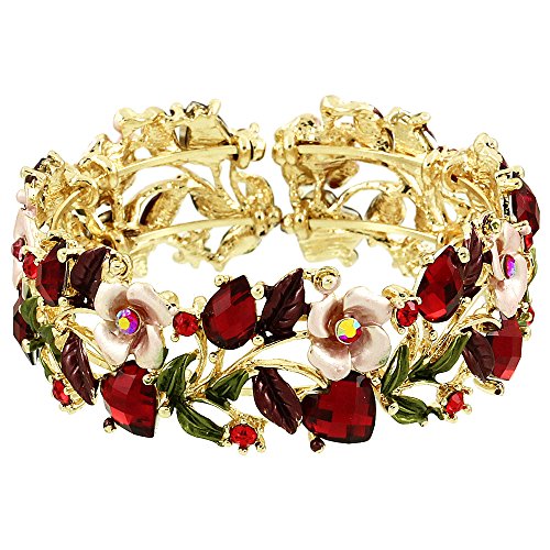 Falari Vintage Flower Bracelet Bangle Crystal Beads Hand-Painted Red BG401-GRD