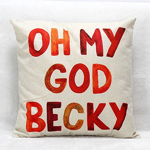 LEIOH Decorative Cotton Linen Square Unique OH My GOD Becky Pattern Throw Pillow Case Cushion Cover 18 x 18 Inches