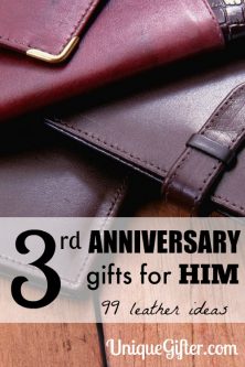 99 Leather Ideas that make perfect 3rd Anniversary Gifts for Him! There are so many gorgeous leather things to choose from, I'm going to have trouble picking. We're on our third year of traditional anniversary gifts now, it's so much fun.