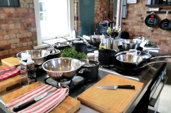 Cooking Classes, various cooking items shown. 