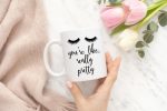 Eyelash coffee mug great gift idea that start with the letter E