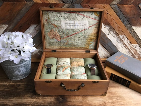 Watch box for men with map inside