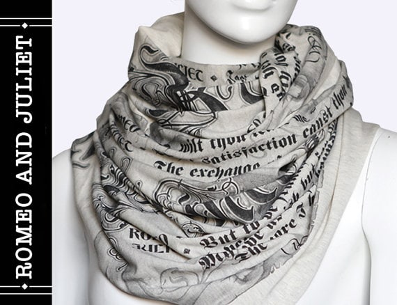 Gift ideas for Shakespeare lovers include this cute scarf.