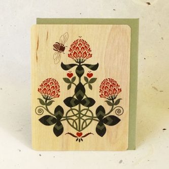 Red Clover & Honey Bee Sustainable Wood Greeting Card
