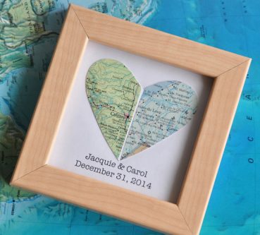 This anniversary gifts for a gay couple will remind them about that times their worlds chose to collide. 