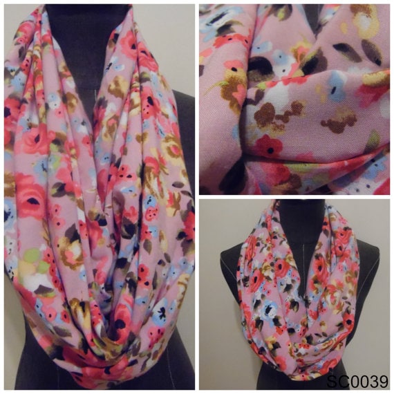 Light pink floral infinity scarf.