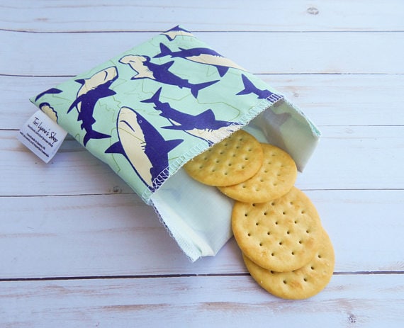 This reusable snack bag is gift ideas for shark lovers goals.