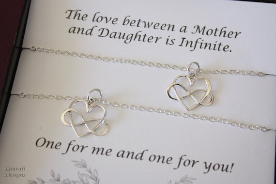 Two mother and daughter heart infinity silver necklace set. 