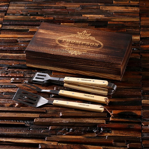 Grilling tool set in a personalized box father's day gift for a new boyfriend