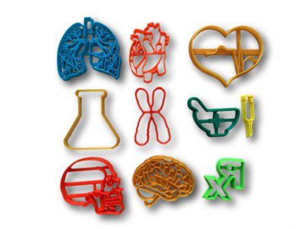 Nine different medical cookie cutters 