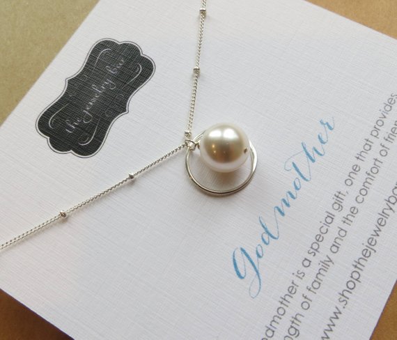 Mother’s Day Gifts for Godmothers: Sliver chain with a white pearl on the end. 