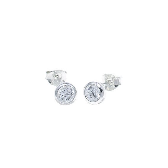 Sterling Silver Round Cylinder Shaped Stud Earrings