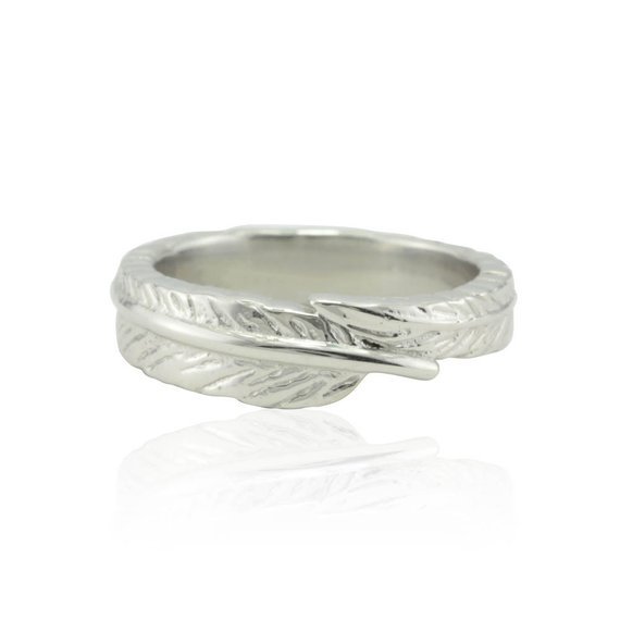 Handcrafted Platinum Feather Ring