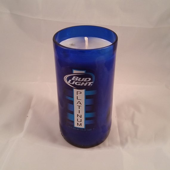 Bud Light Platinum Blue Beer Bottle Candle