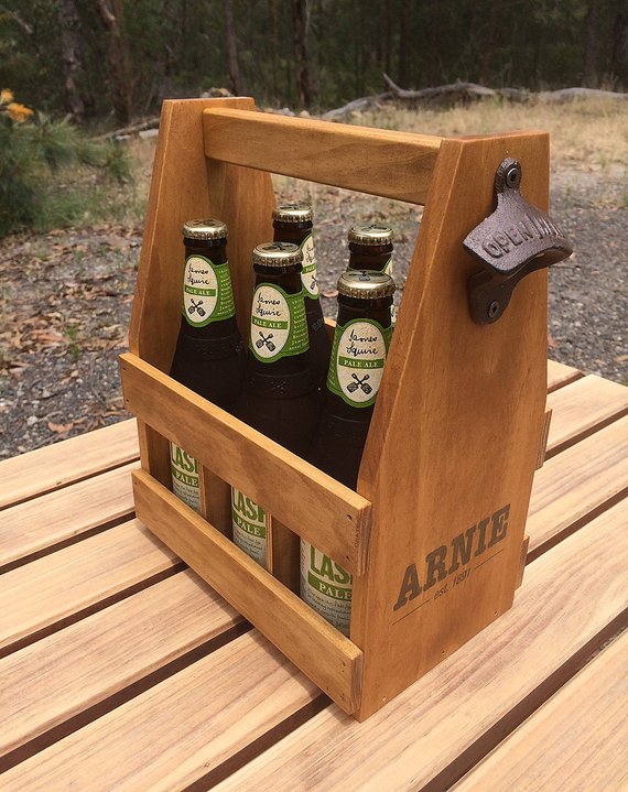 Wooden beer caddy with custom name