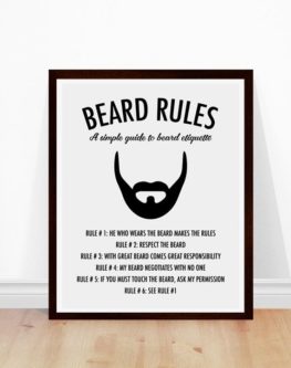 Beard rules art paper print for a man's 1st anniversary gift