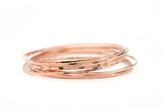 Rose Gold Hammered Stacking Bangles