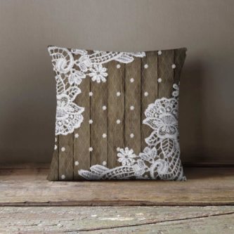 Rustic wood lace pillow