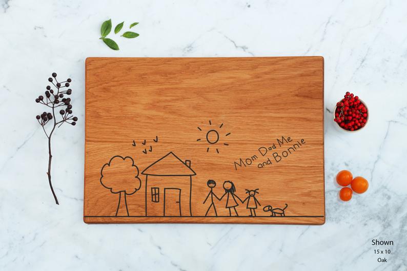 Custom cutting board with a child's artwork