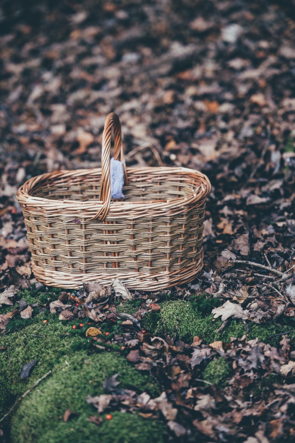 Rattan Easter basket sitting outside