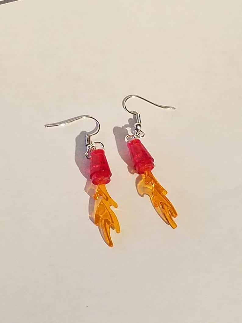 Lego rocket flame accessory earrings 