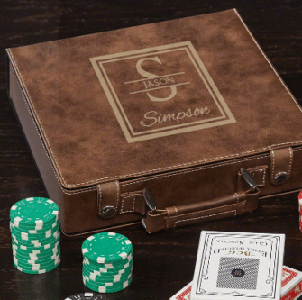 Leather bound poker set personalized 3rd leather anniversary gift for him