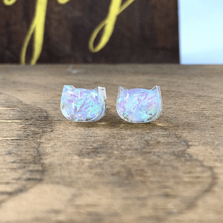 iridescent gem cat shaped kawaii earrings